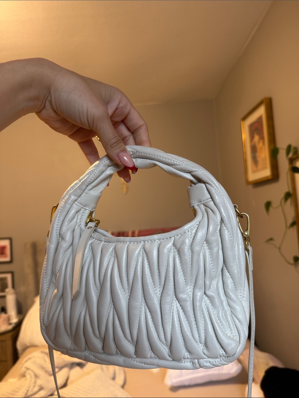 Second Hand Miu Miu Cream Quilted Matelassé Mini hand Bag with Gold Hardware - Picture 6 of 16
